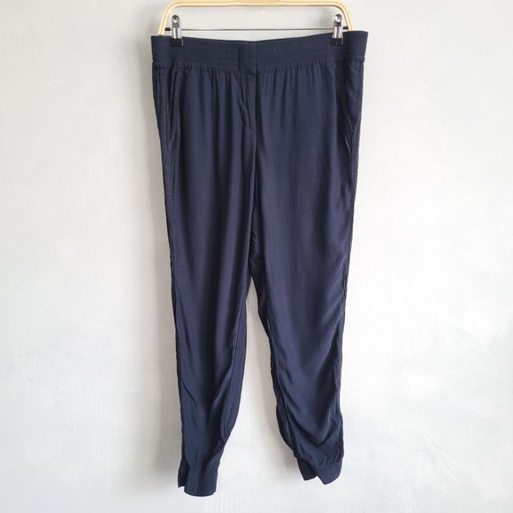H&M Cropped Jogger Trouser Slinky Pants in Navy Blue Size Medium - Picture 1 of 8
